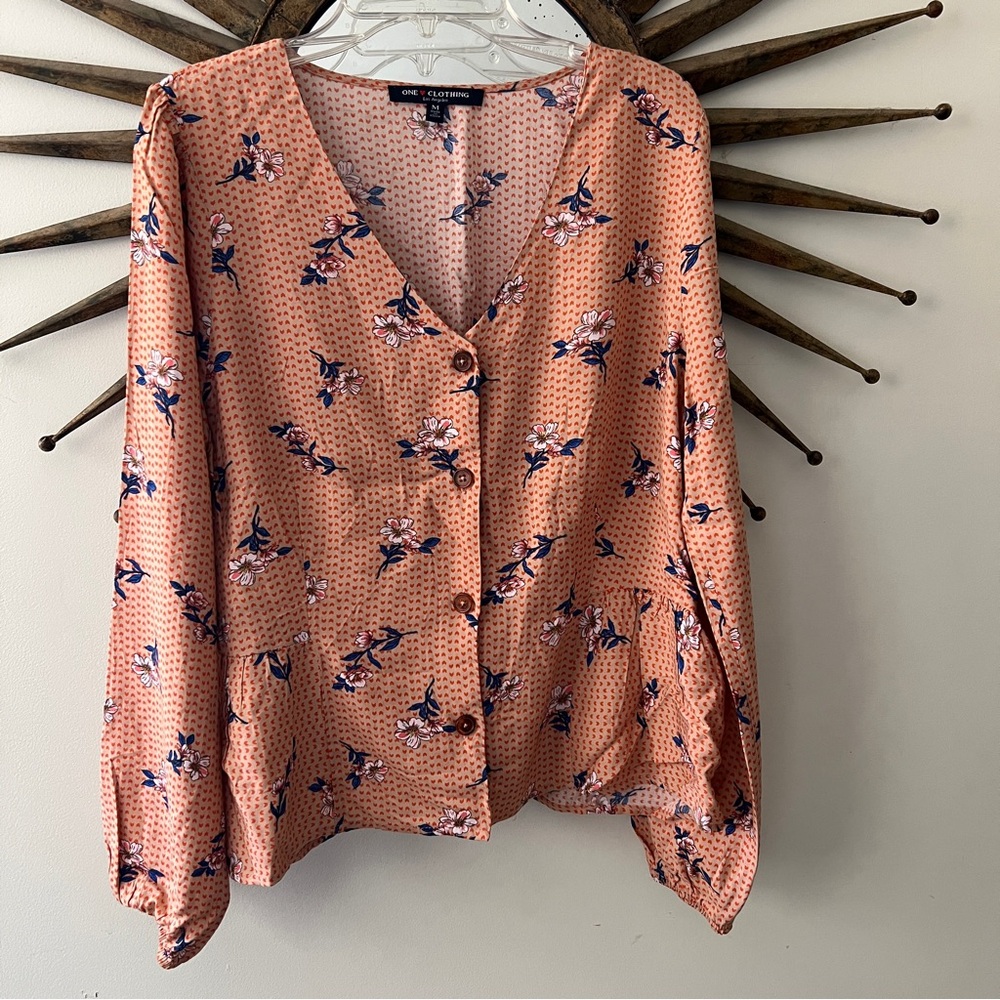 One Clothing Co Floral Button-Up Blouse - Peach